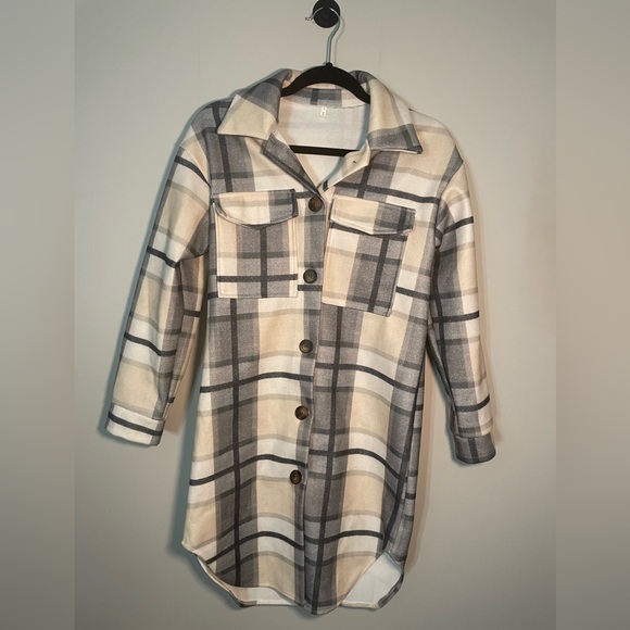 Daniela Long Plaid Shacket from Sand + Charcoal - Picture 1 of 7